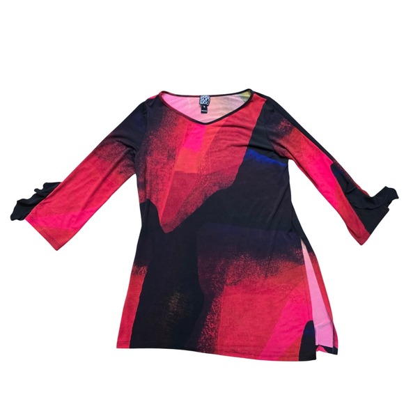 CLARA SUNWOO Tops - Clara Sunwoo Abstract Print V-Neck Tunic Top Red Pink Black Women Size M USA